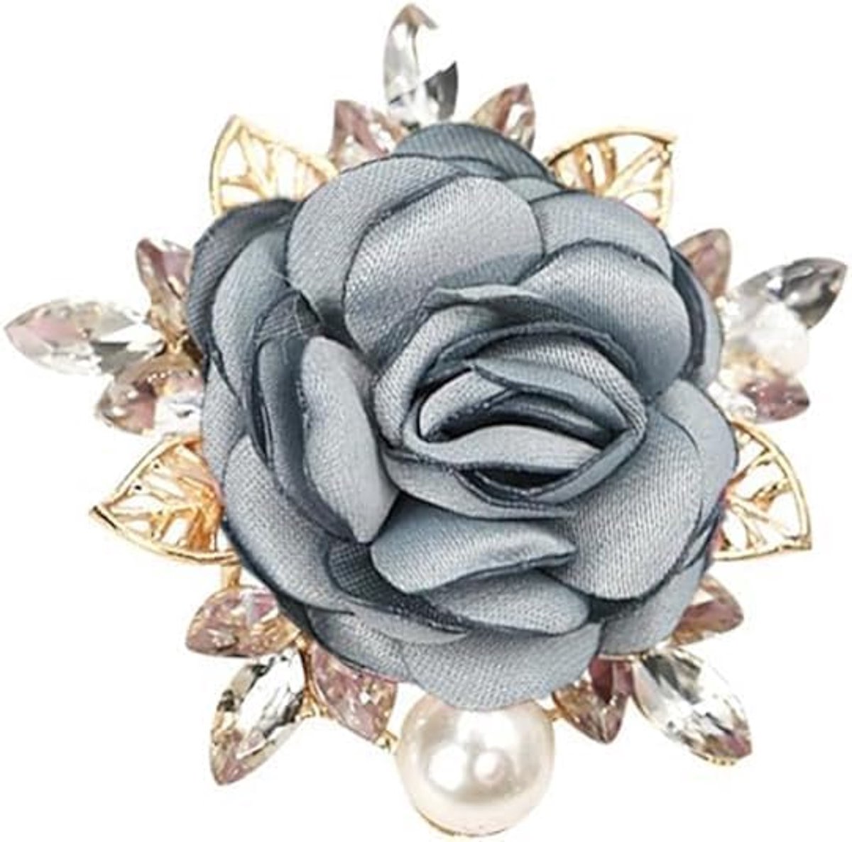 Broche in rozenvorm, broche in rozenvorm, voor dames en heren, elegant, handgemaakt, met rozenbloemen, stoffen naalden, strasskralen, accessoire voor feestjes