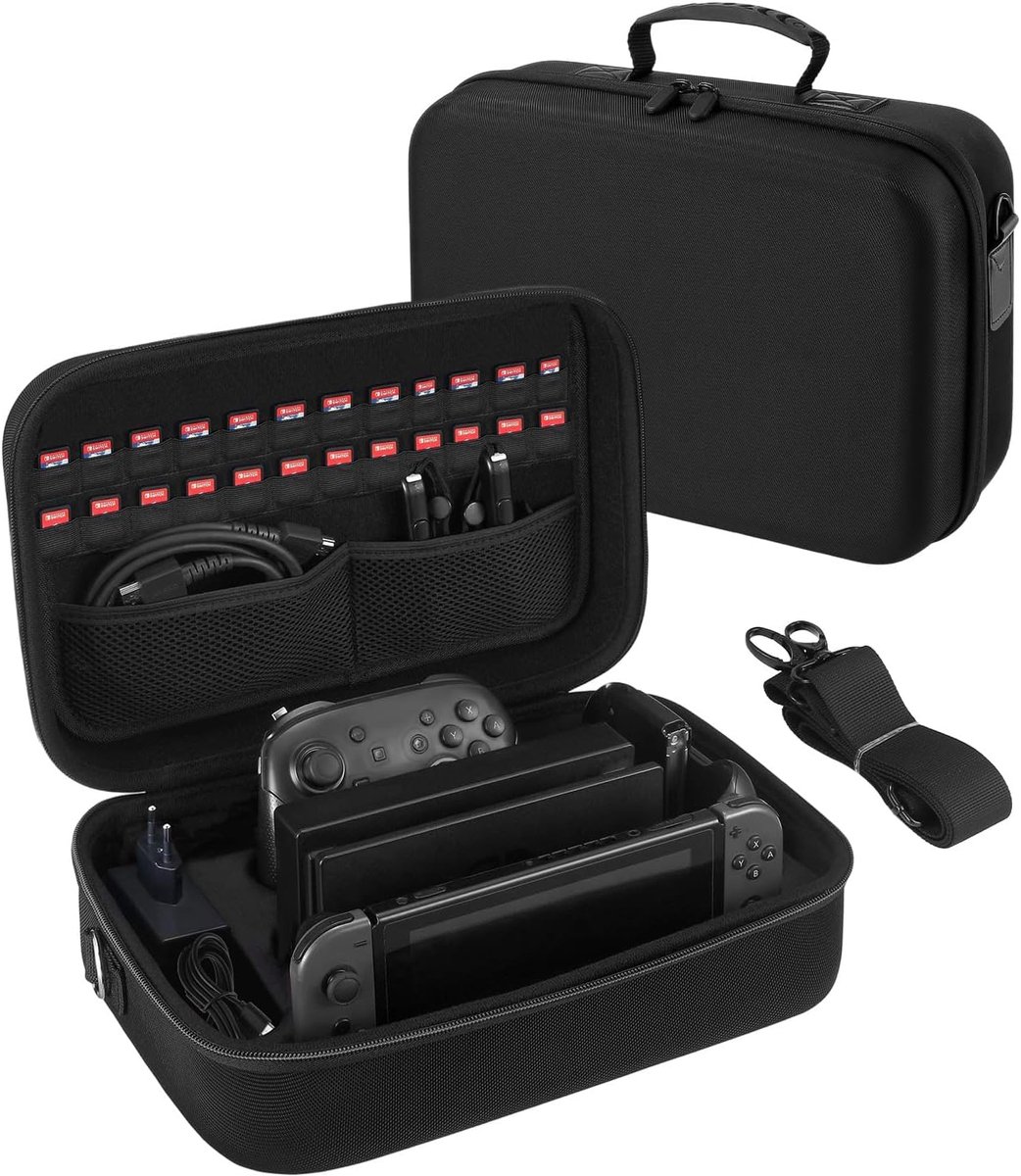 Tas voor Nintendo Switch 2 model 2025, harde reistas met 24 spellen, opbergtas voor Nintendo Switch 2-console en accessoires, zwart