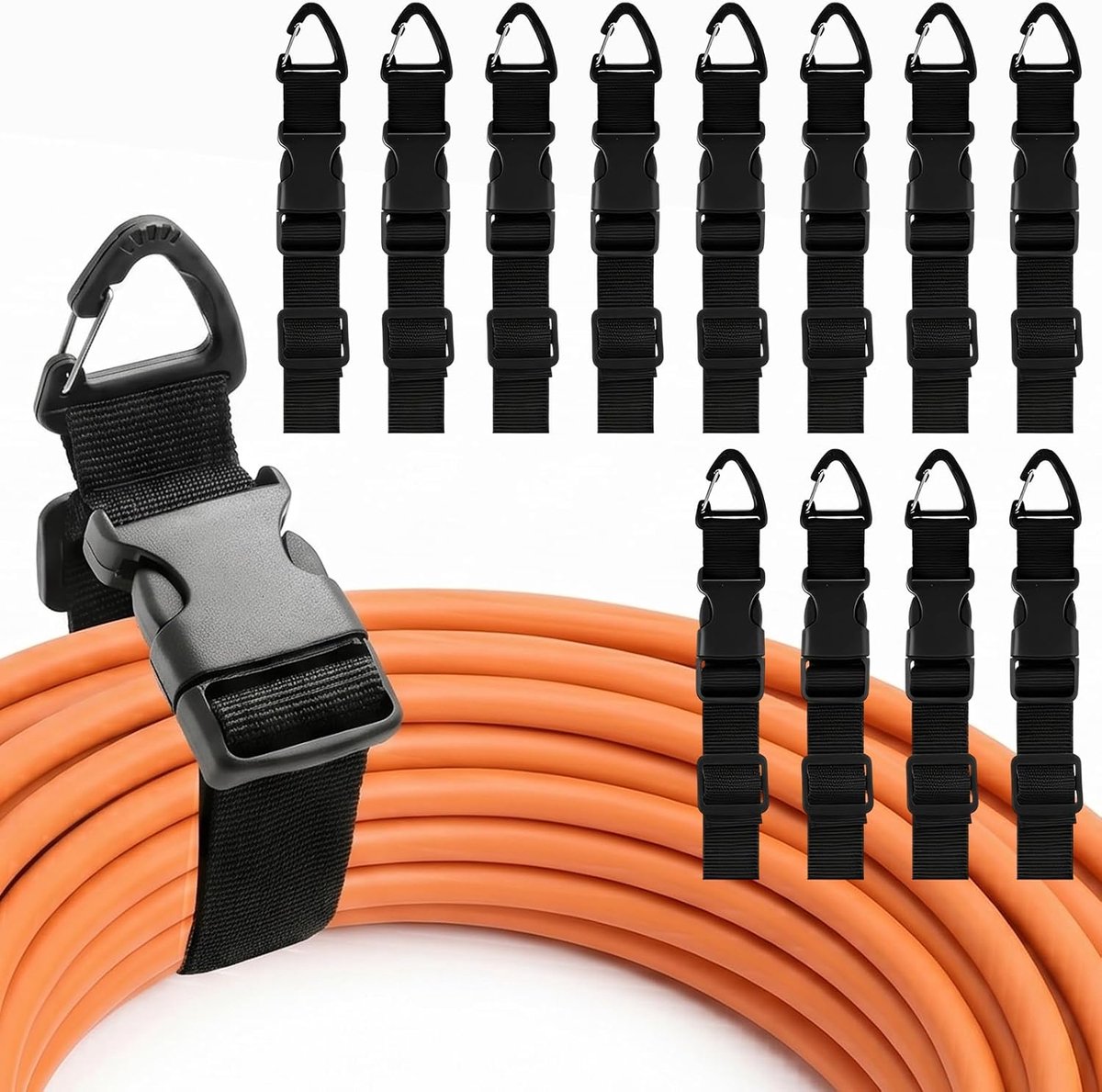 12 stuks verlengkabels organizer & hanger, verstelbare slang met driehoekige gesp voor kabels, touwen, slangen, tot 22 kg, organisatie en opslag in huis, garage en werkplaats (12 stuks)