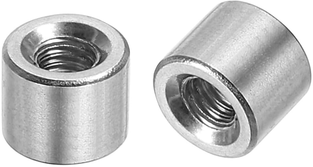 20 stuks moeren ronde stekkers M4, koppelingsmoeren roestvrij staal 304 lengte 6 mm / 0,24 inch moer pin stang huls lengte houder, M4 x 6 x 8 mm