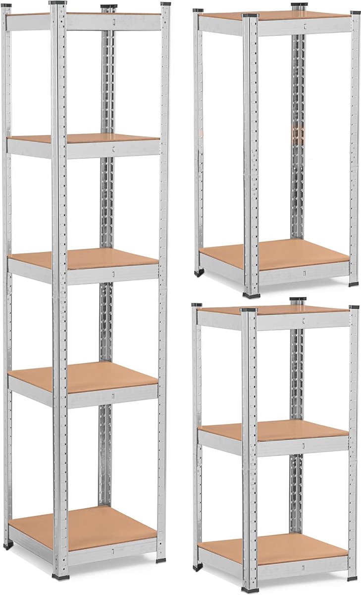 - Stevig metalen rek - kelderrek - garage - magazijn - werkplaatsuitrusting - gereedschapsrek - met 5 MDF-planken - wandrek - steekrek - van