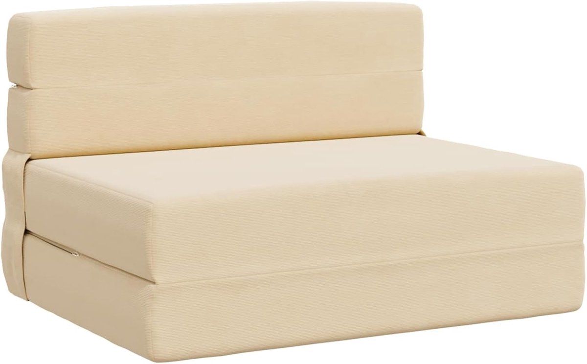 Klapbank bed crème 70 x 72 x 60 cm corduroy stof, opvouwbare slaapbank als dagbed stijlvolle vloerbank voor kleine woningen logeerkamer 900082