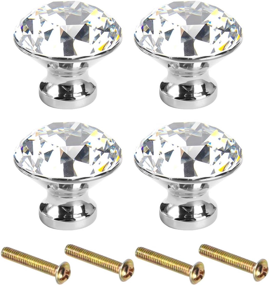 kristal diamantvorm helder 4 stuks knoppen voor ladekast zilver trekhandvat vintage keuken deurgrepen met schroeven voor kast kast meubels huisdecoratie
