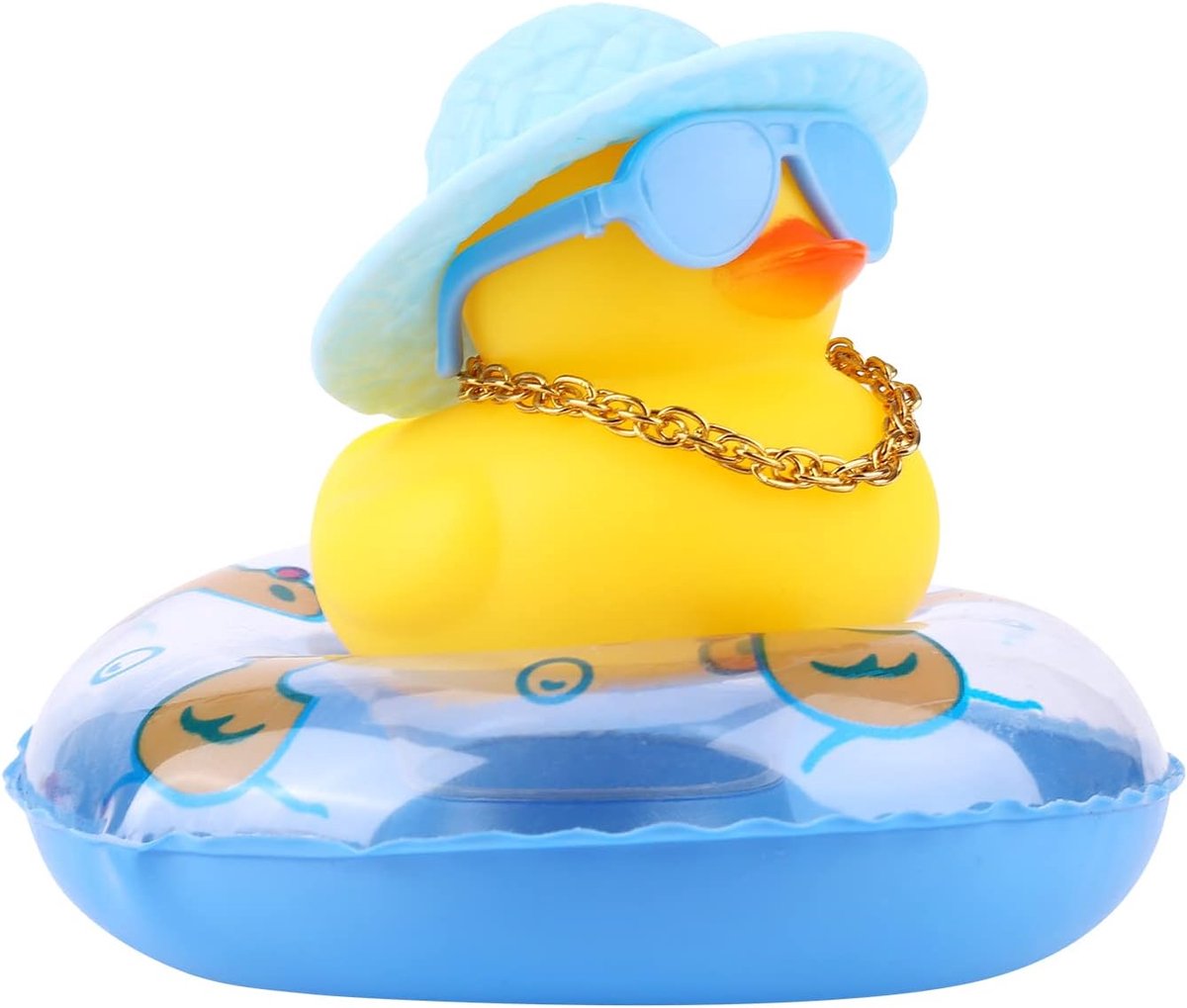 Rubberen Eend Auto Ornament, Rubber Duck Car Ornament Gele Eend Décor voor Auto Dashboard Kantoor Slaapkamer Jongens Meisjes Kinderen Zwemmen Speelgoed (Anillo de Natación Azul Transparente)