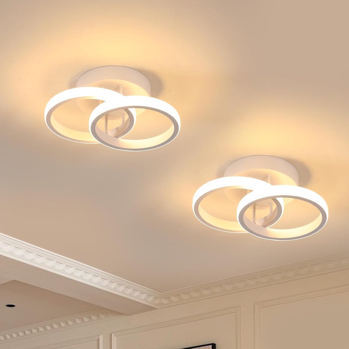 2 stuks LED-plafondlamp, 22 W, 2475 lm, moderne LED-plafondlamp, 2 lampen, 3000 K warm wit licht, ronde lamp voor woonkamer, slaapkamer en keuken, wit
