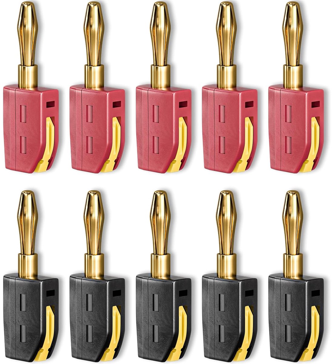 4 mm banaanstekker hoogstroom-snelaansluiting verguld 10 stuks banaanstekkers 32A rood en zwart