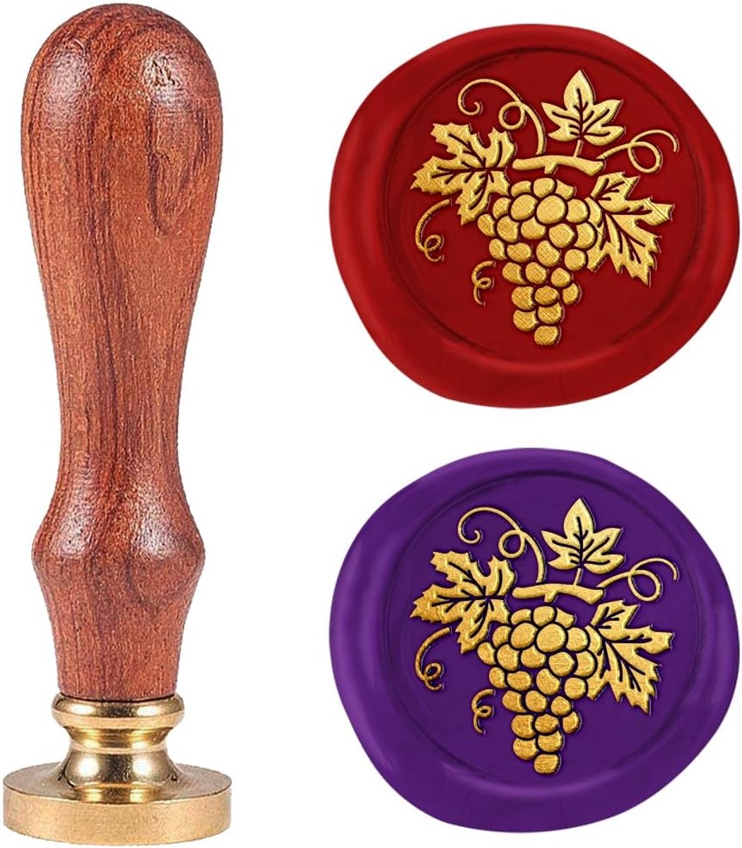 Zegelstempel van was met druiven, 25 mm, retro zegelstempel, afneembare zegelstempel met messing kop, voor enveloppen, wenskaarten, brieven, huwelijksuitnodigingen, cadeauverpakkingen,