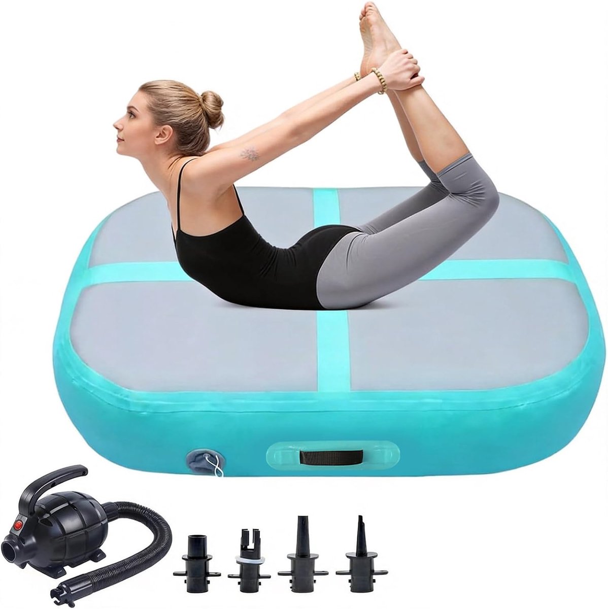 Air Track turnmat met luchtpomp, 100 cm gymnastiekmat, trainingsmat, tumbling-mat, voor thuis, outdoor, yoga, oefengymnastiek, turnhal, opleiding en cheerleading