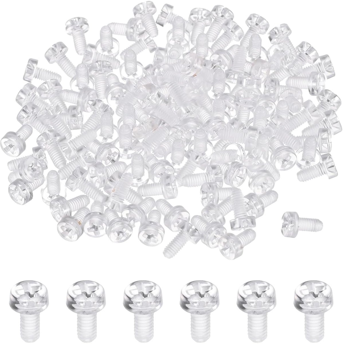 120 stuks heldere acrylschroeven, M3 x 6 mm, assortimentset, acrylschroeven en zeskantmoeren, pc-kunststof, Phillips ronde kopschroeven, grove schroefdraad schroeven voor machineaccessoires