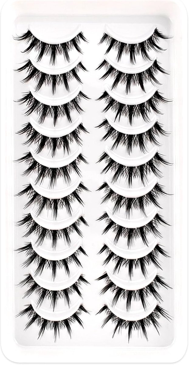 Valse wimpers, 10 paar, kattenogen, natuurlijke kunstwimpers, extensions, Fox Eye kunstmatige clusterwimpers, natuurlijke look, herbruikbaar, lichte kunstwimpers (W009)