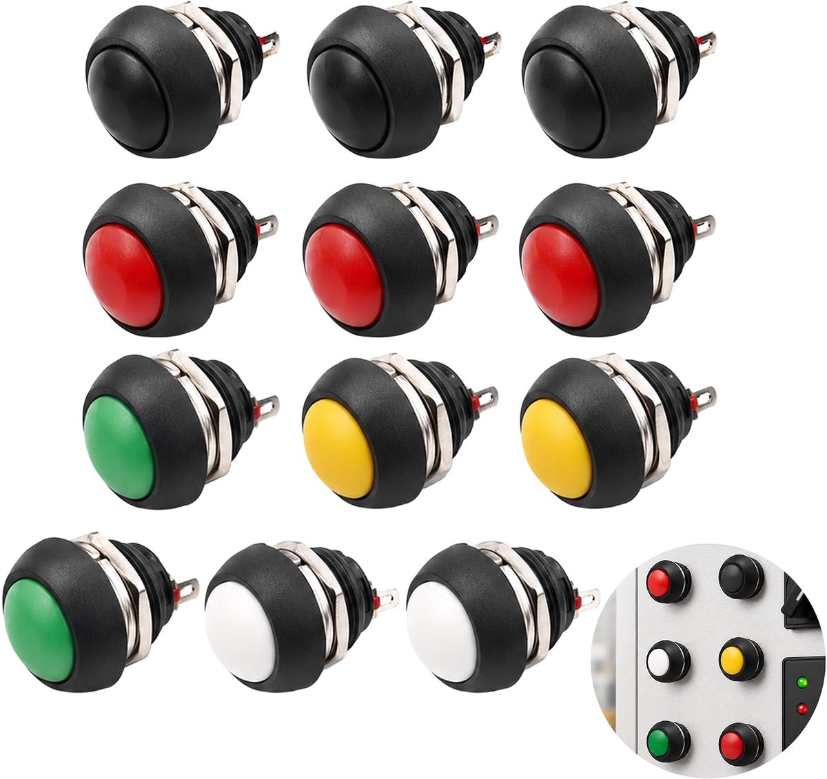 Momenteel besturing, IP65, 12 mm, 12 stuks, veelkleurige drukknoppen voor elektrisch paneel, reset, tijdelijk signaal - ShopVlot