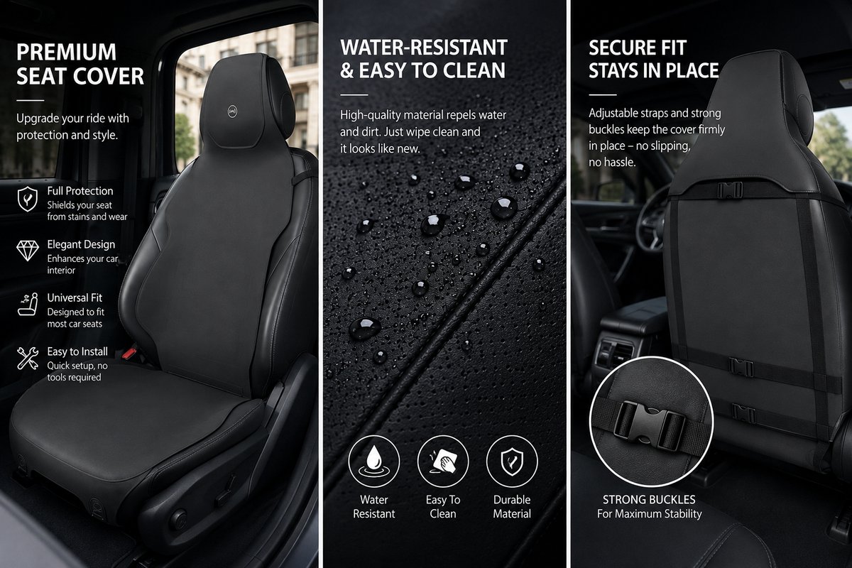 AIM Autostoelbeschermer – Luxe PU Imitatieleer Zit- en Rugkussen - Set van 2 – Toyota Camry 7 – Airbag Compatibel - M14 - Zwart