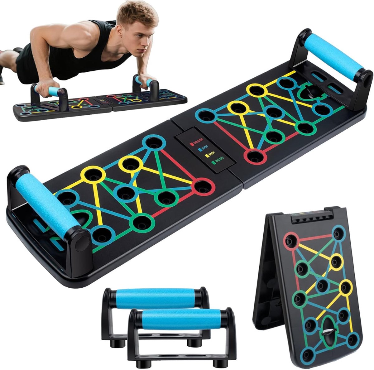 QORA® Push-upbord - Parallettes - Push-upbord - zwart - 64cm x 18cm x 2cm