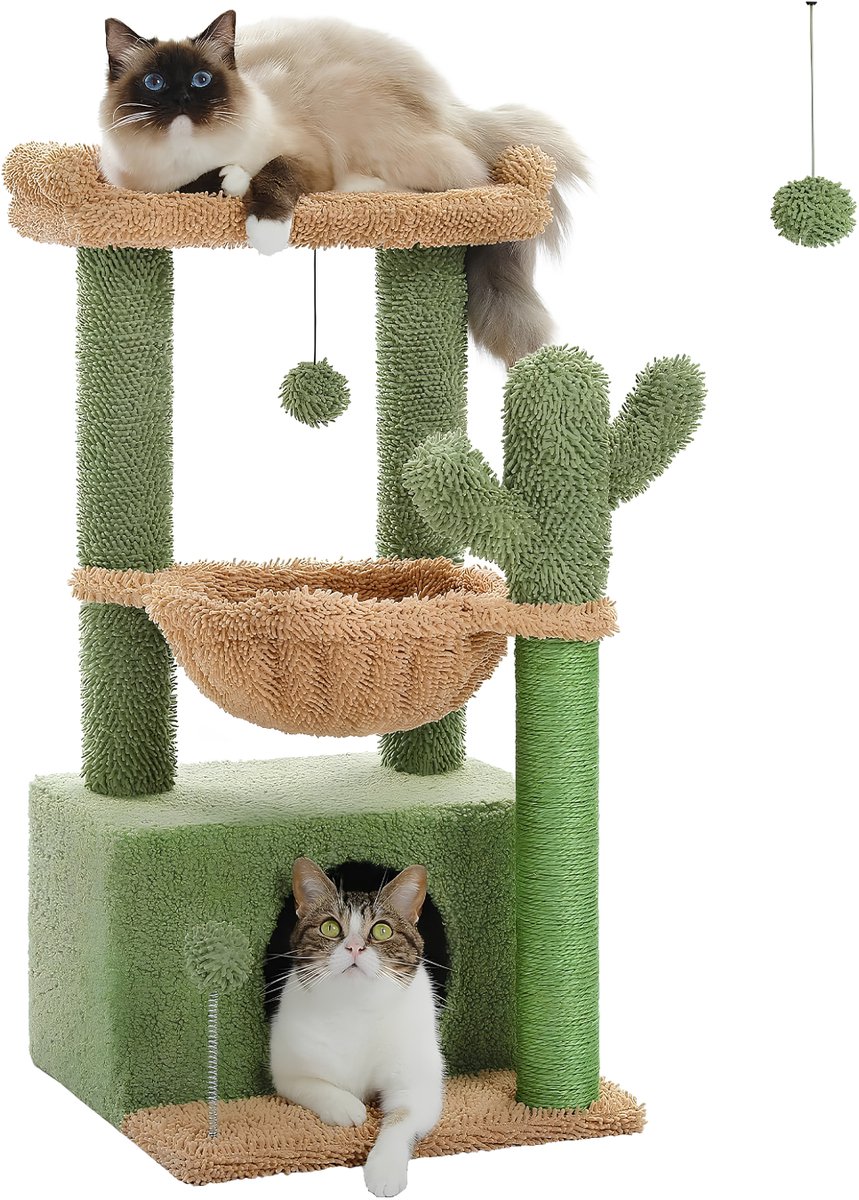 VALI® Krabpaal - Kleine Rassen - Krabpaal voor Katten - Krabpaal Kat - Groen - 40cm x 40cm x 79cm