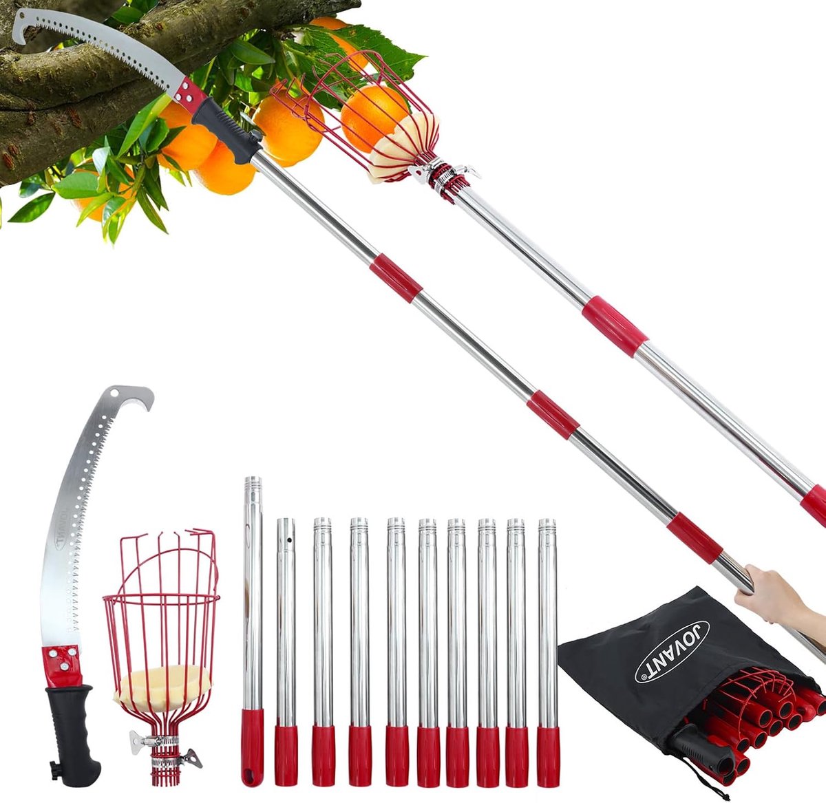 Branch Saw with Handle, 4 m, Telescopic Saw, Adjustable Length, 3-in-1 Hand Saw, Telescopic Rod, Fruit Picking for - ShopVlot