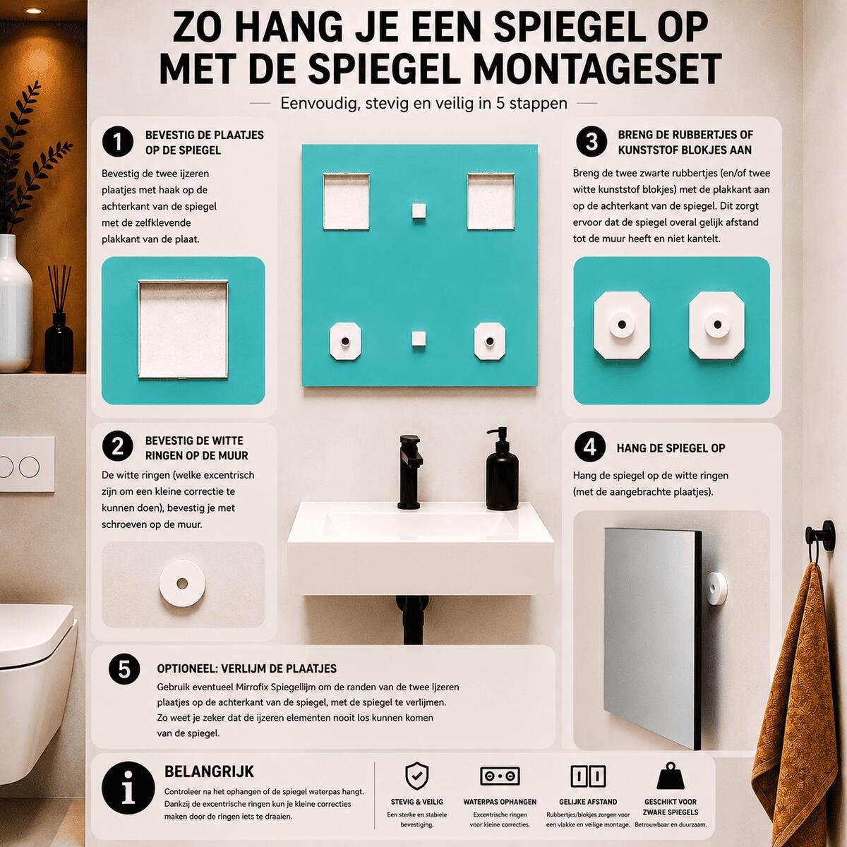 Rechthoekige spiegel - 550 x 700 mm - Verzilverd - Met facetrand - Met montageset - In Nederland Geproduceerd - Top Kwaliteit Wandspiegel Zonder Lijst