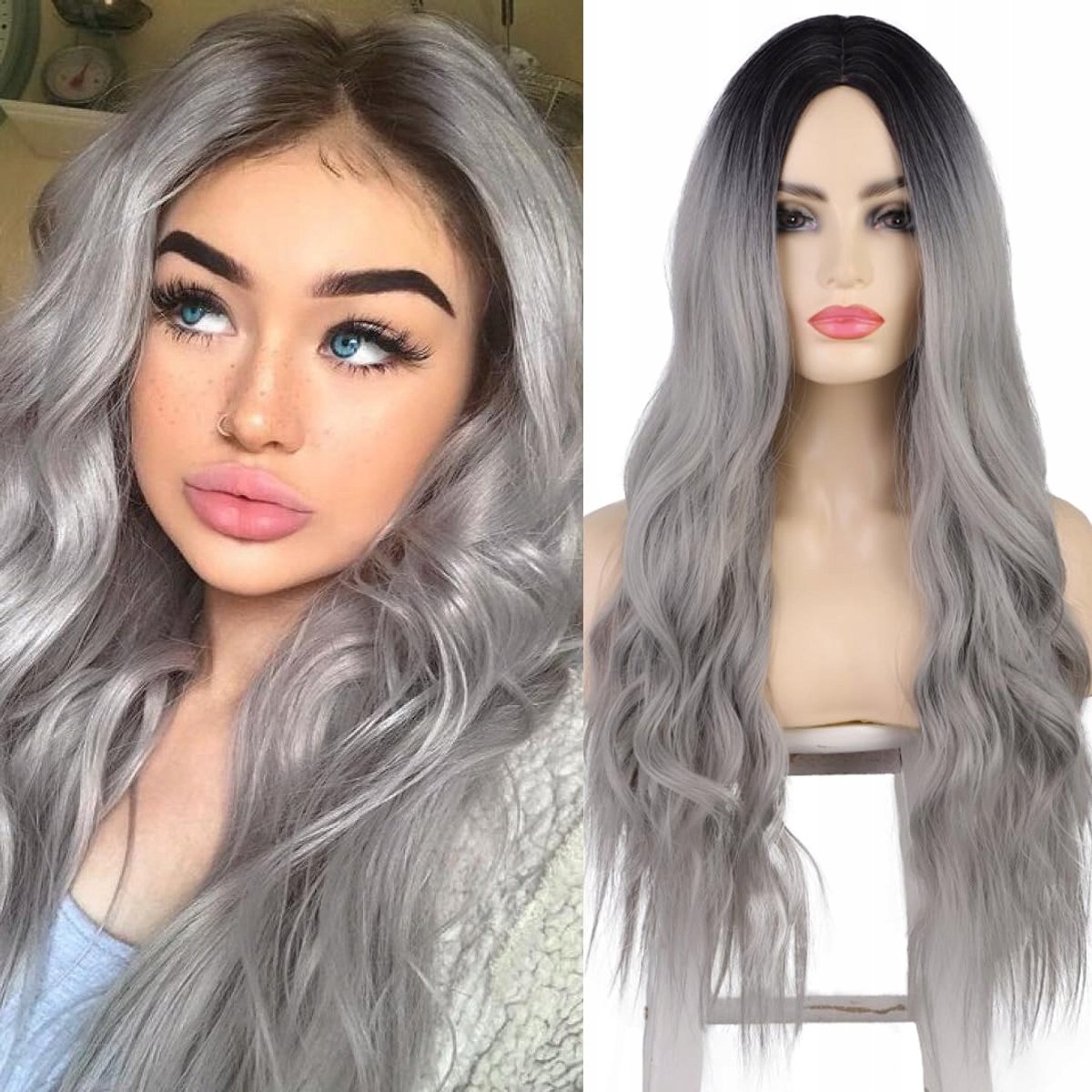 Dames Peruk Ombre Grijs Lang 70cm Synthetisch Cosplay Feest