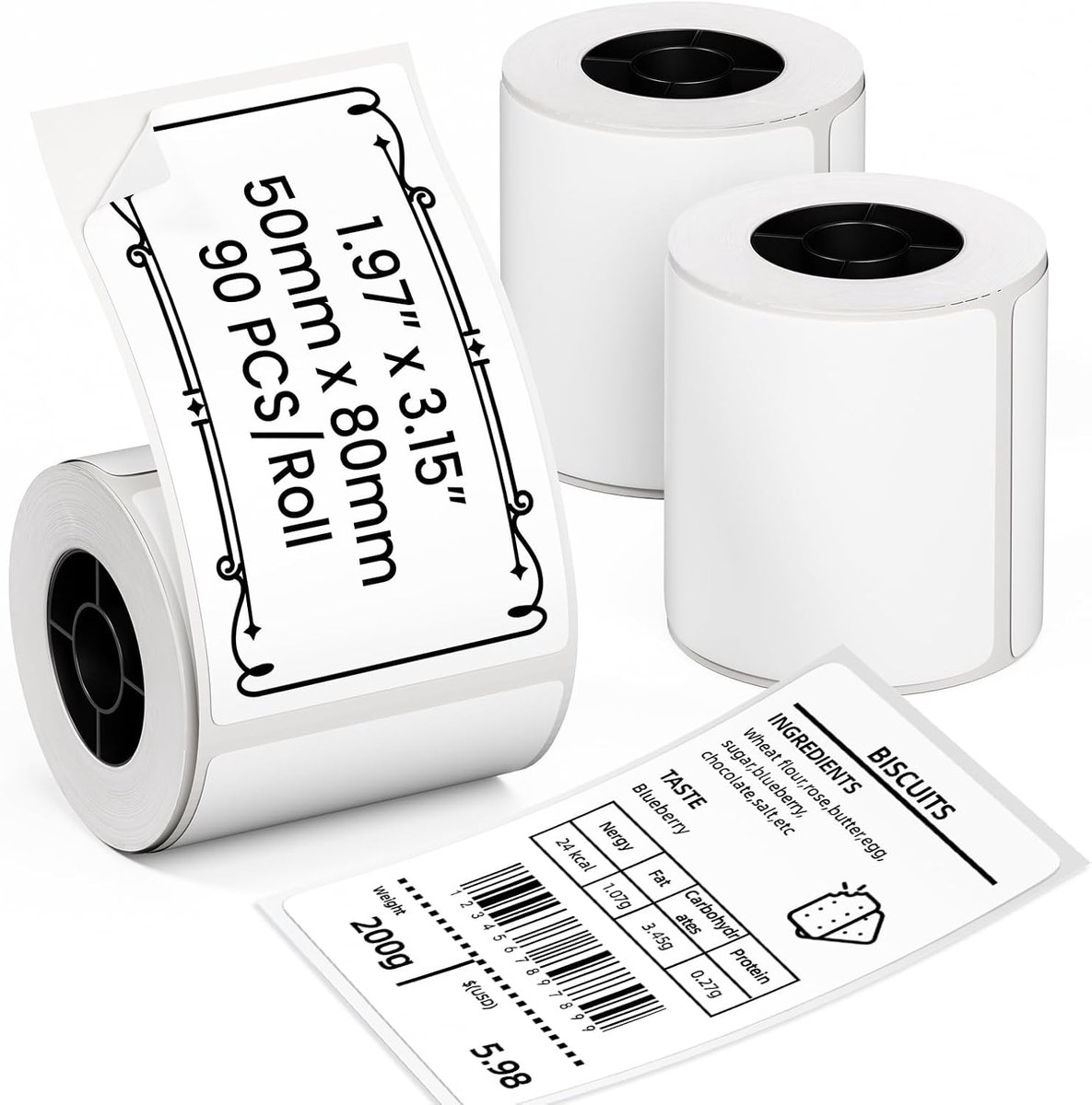 Thermodirect-labelpapier 3 rollen 50 x 80 mm 90 etiketten/rol - ShopVlot