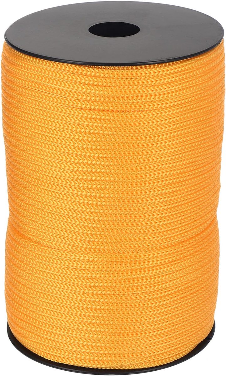 Touw, gevlochten touw, 100 m, nylon touw, holle touw voor waslijn, kamperen, wandelen, outdoor, lichtgeel