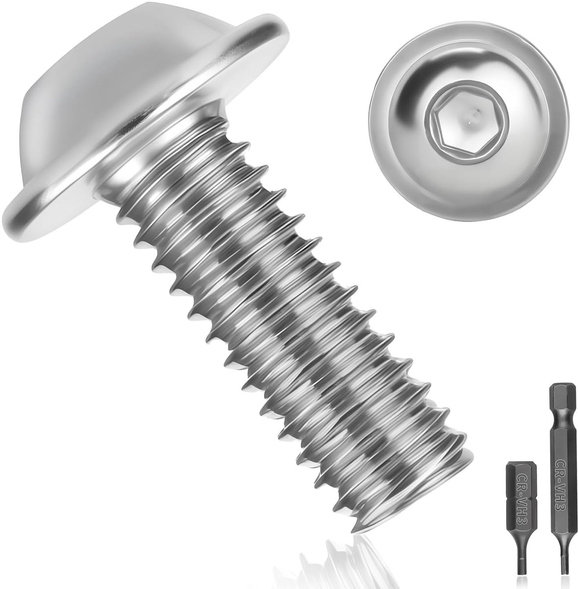 25 stuks lenskopschroeven M5*20 roestvrij stalen schroeven A2 V2A platkopschroeven ISO 7380 lenskopschroeven roestvrij schroeven volledige schroefdraad met flens, binnenzeskant en zeskantsleutel