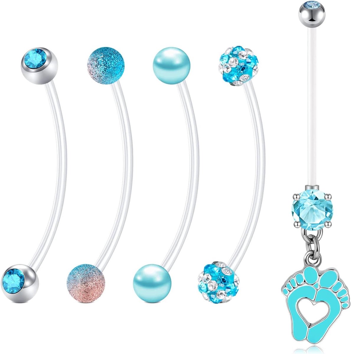 14G Zwangerschaps buikstaafje voor zwangerschap, met plastic vervangende navelpiercing ballen, bioflex lange navelstaafje navelpiercing voor zwangere vrouwen