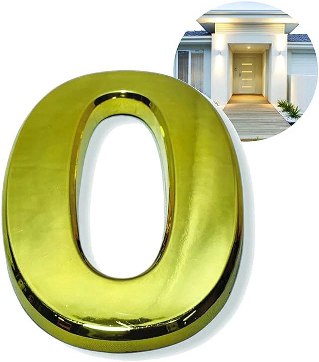 - 3D huisnummer - 10 cm - premium kunststof geborsteld - glanzend goudeffect - extra sterk - deurnummer straat, huis (0, goud)