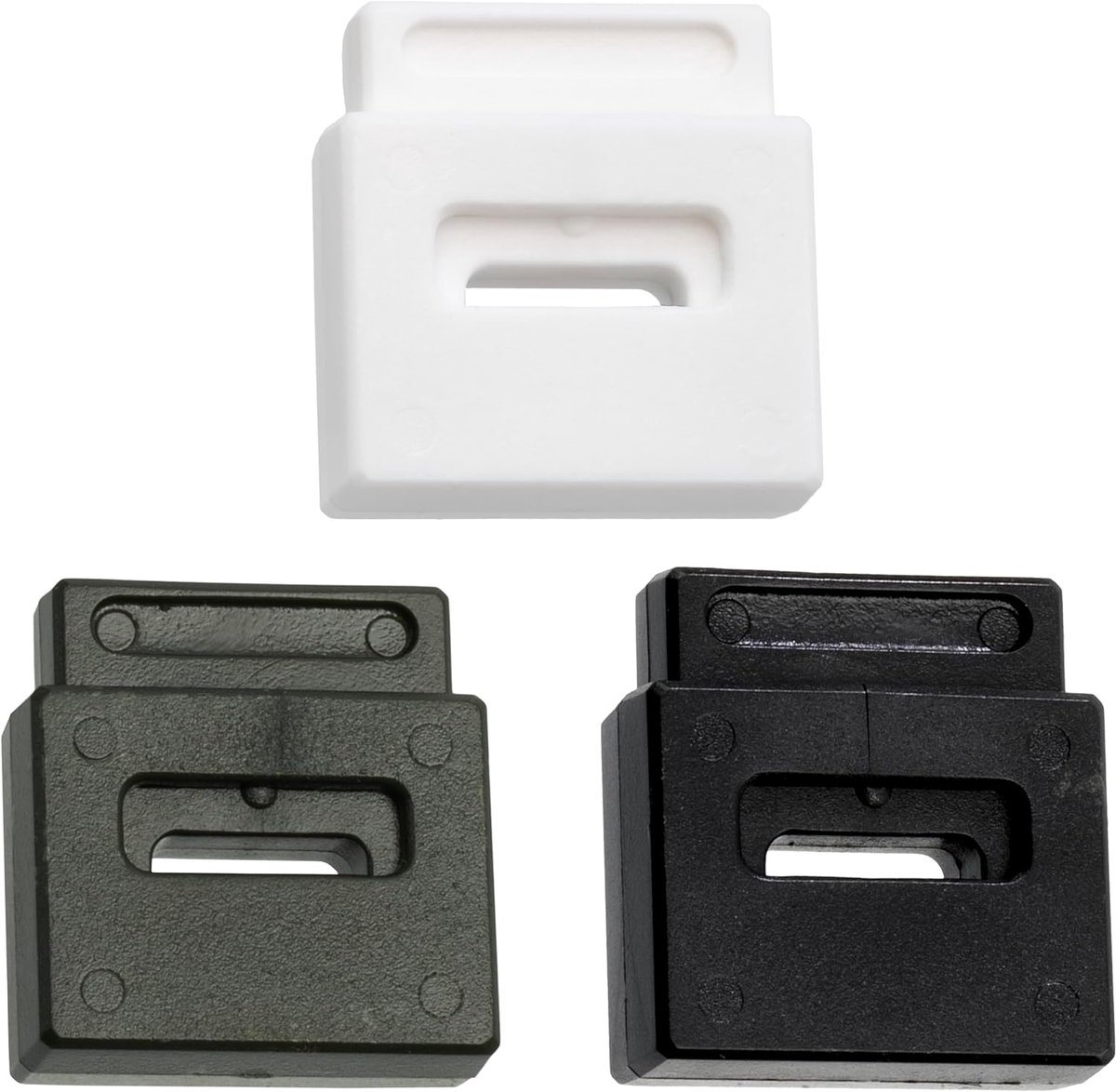 - Set van 12 vierkante koordstoppers met veer en 1 gat - stop koordklem koordstopper - opening 13x4 mm - van kunststof - kleur wit zwart donkergroen