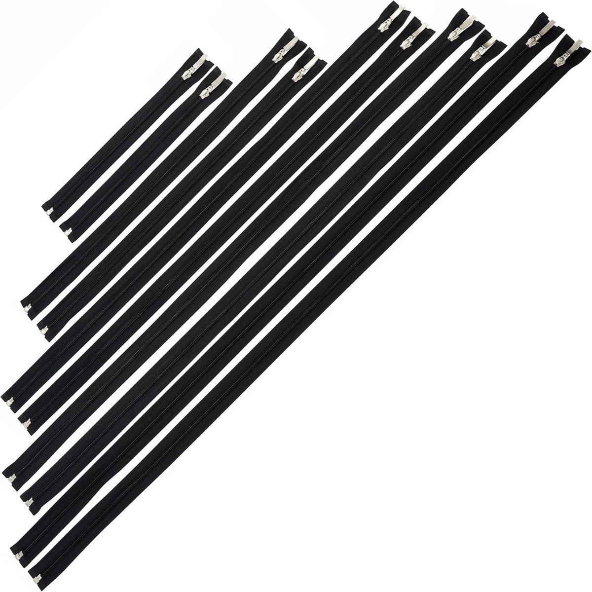 - Set van 10 spiraalritsen Nr. 5 (25, 45, 65, 75, 85 cm) 2 stuks per maat | deelbaar | zwart met decoratieve trekkers voor mantels jassen en vesten