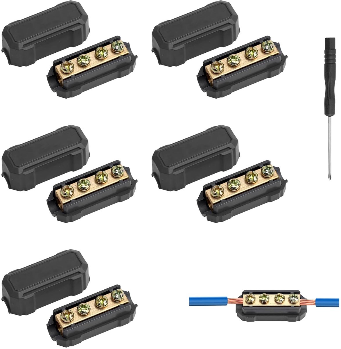 Hoogwaardige draadconnector van messing met dubbele schroeven, ABS-behuizing, stootdraad-klemblok, 1000 V, 100 A, geschikt voor 2,5 tot 16 mm² draad voor plafondlampen