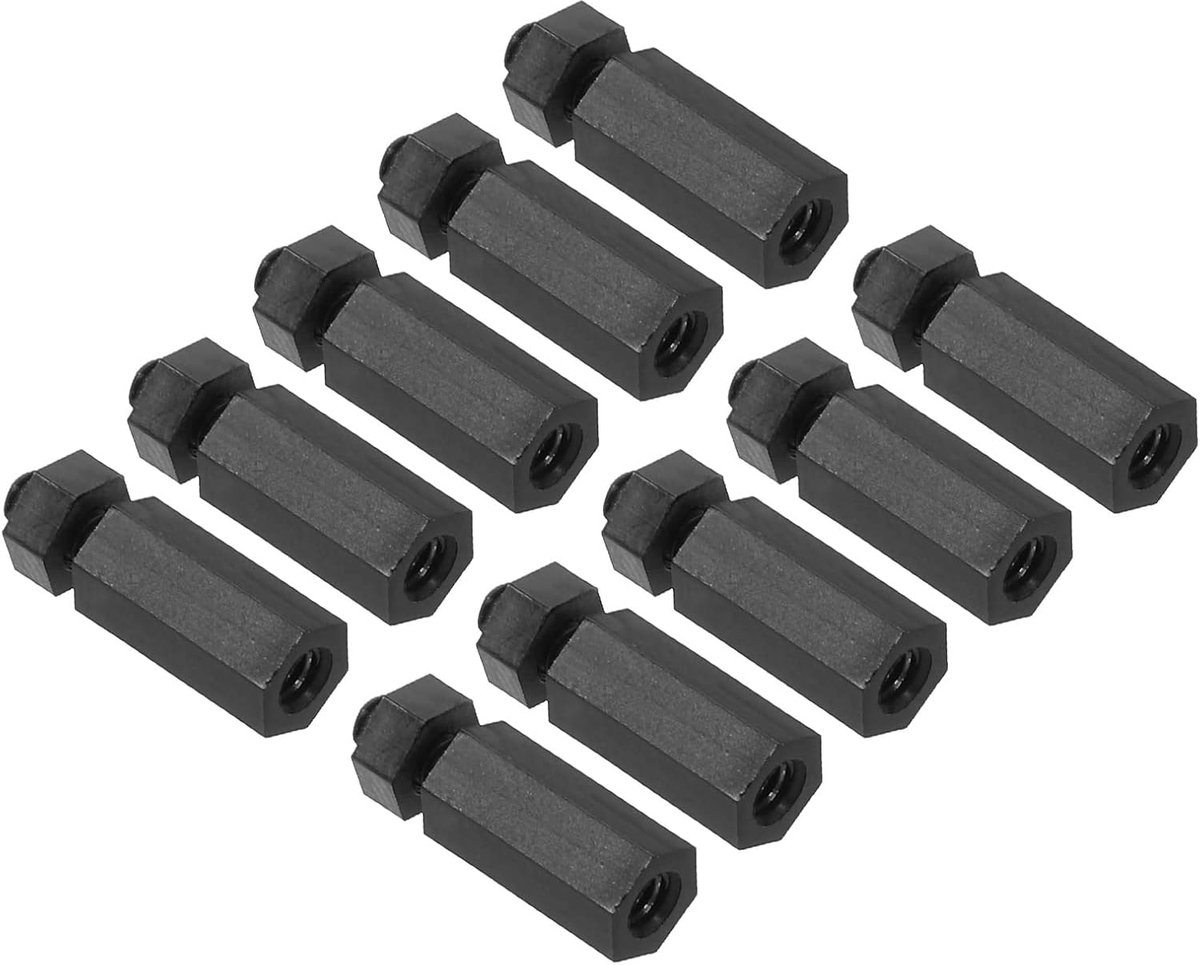 M2.5 Nylon Hex Standoff Schroeven Moeren, 1 Set/100 Pack PCB Mannelijke Vrouwelijke Schroefdraad Kit voor Moederborden, Computerhoesjes, Printplaten, Elektronica (10 mm+5 mm, Zwart)