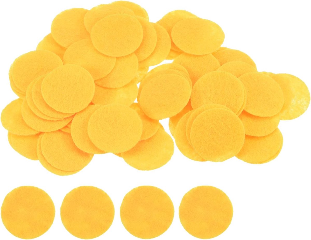 Sourcing map 100 stuks, rond, vilten cirkels, 25 mm, 2,5 cm, voor knutselen, knutselen, snijden, projecten, handwerk, productie, geel