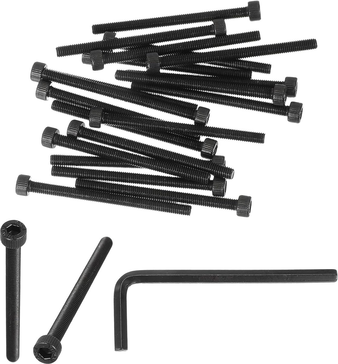 Zeskantschroeven, M5 x 65 mm, verpakking van 20 stuks, graad 12,9 van koolstofstaal, zeskantschroef met velgen, zwart