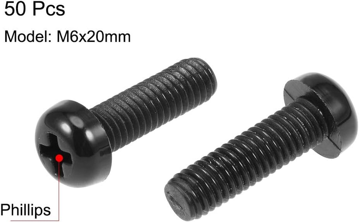 M5 x 25 mm metalen schroeven kop cilinder kruis nylon 50 stuks wit M6x20mm 50 Pcs Zwart