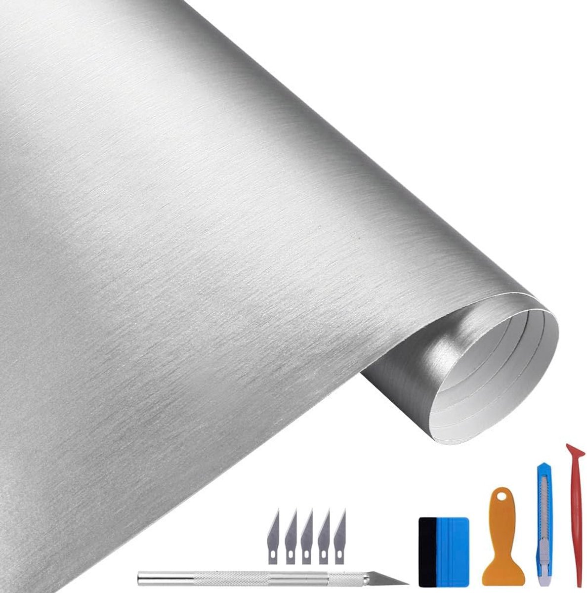 30 cm x 300 cm zilver geborsteld roestvrij staal metallic vinylfolie mat chroom auto wrapping folie sticker folie folie sticker vel voor motor laptop meubels