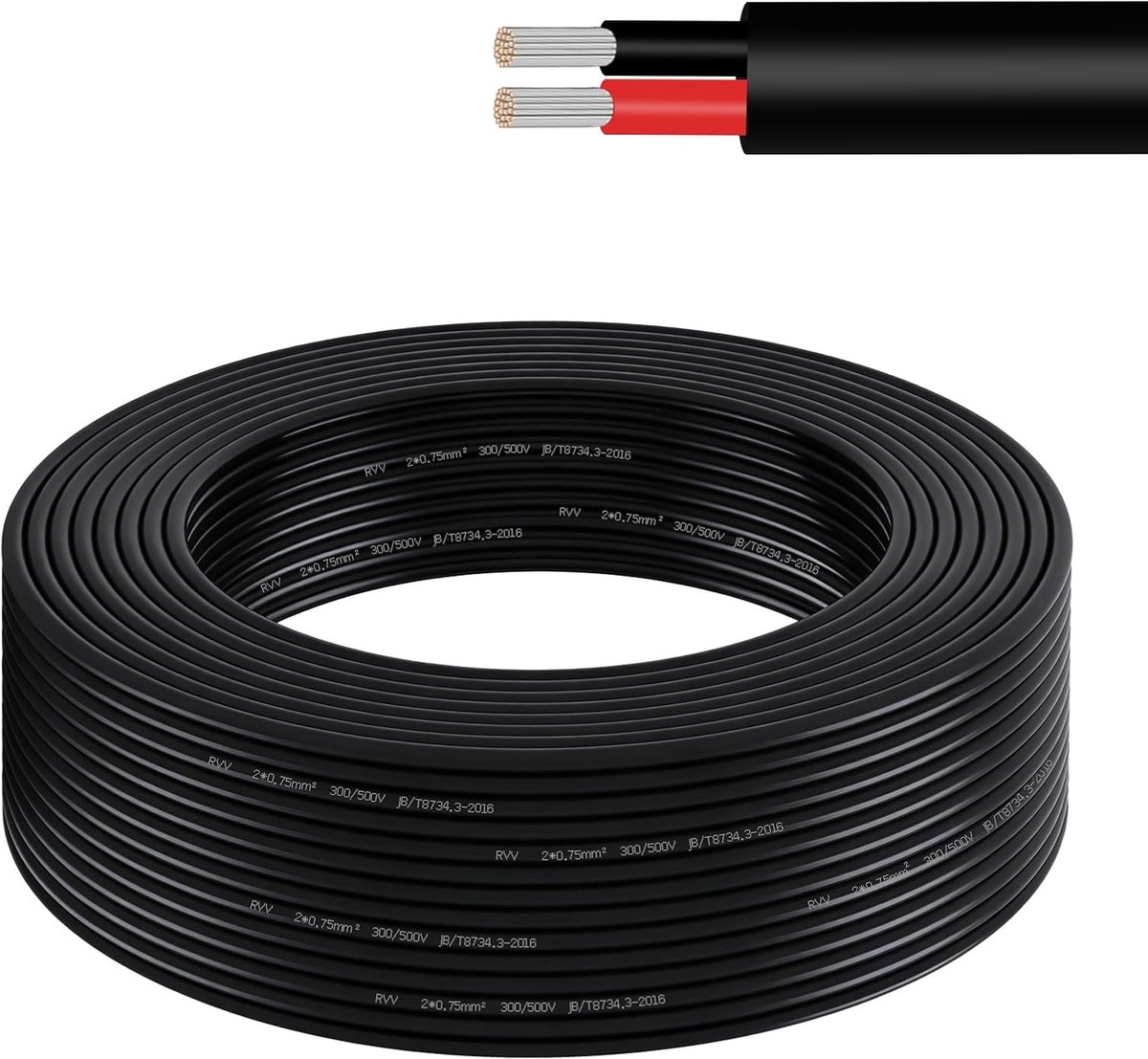 5 meter 18AWG 2-aderige draad, 2x0,75 mm² flexibele gevlochten vertinde koperen kabel, 5V/12V/24V/300V laagspanningsdraad voor ledstripverlichting, auto's, buitengebruik en doe-het-zelf