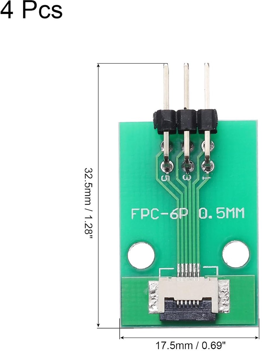 4 stuks FFC FPC 6-pins 0,5 mm bus op 2,54 mm dubbel bestand haakse pin strip hoofdlijst adapter, PCB-converter printplaat voor dvd/digitale camera's/computers