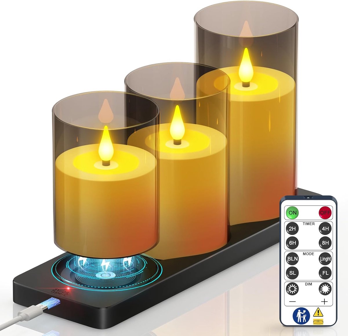 3 stks Oplaadbare LED Batterij Kaarsen Afstandsbediening Magnetische Base | Timer, 130+ uur, 10 12,7 15,1 cm pijlerkaarsen, flikkerende vlamloze kaarsen voor thuis kamer Halloween kerstdecoraties