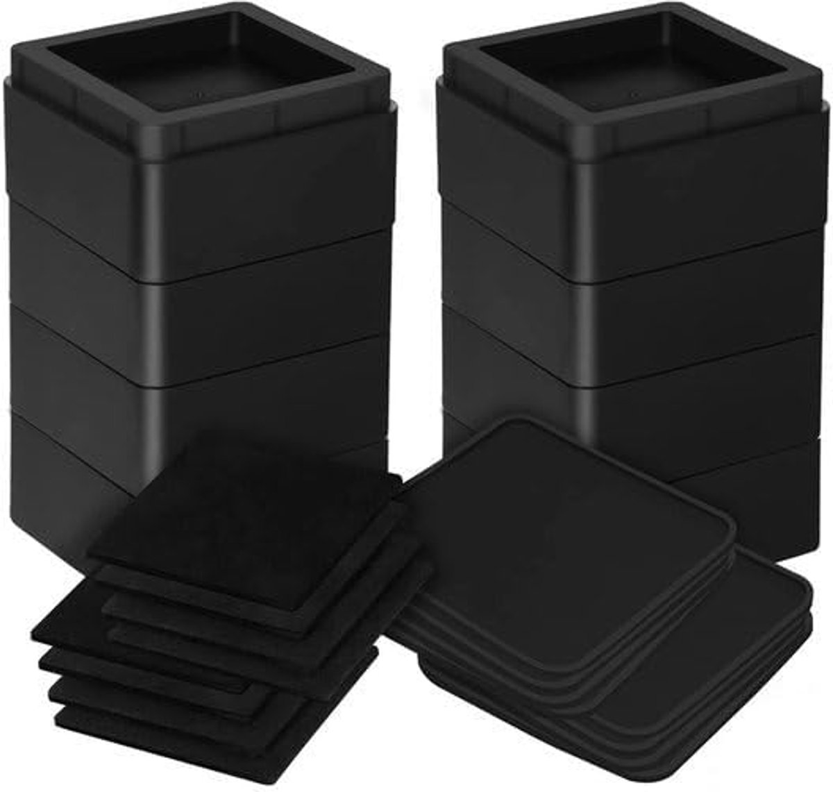 Meubelverhogers set - verstelbaar 7,6, 15,2 cm - modern zwart design - verhoog je bed of tafel - SnelShoppen