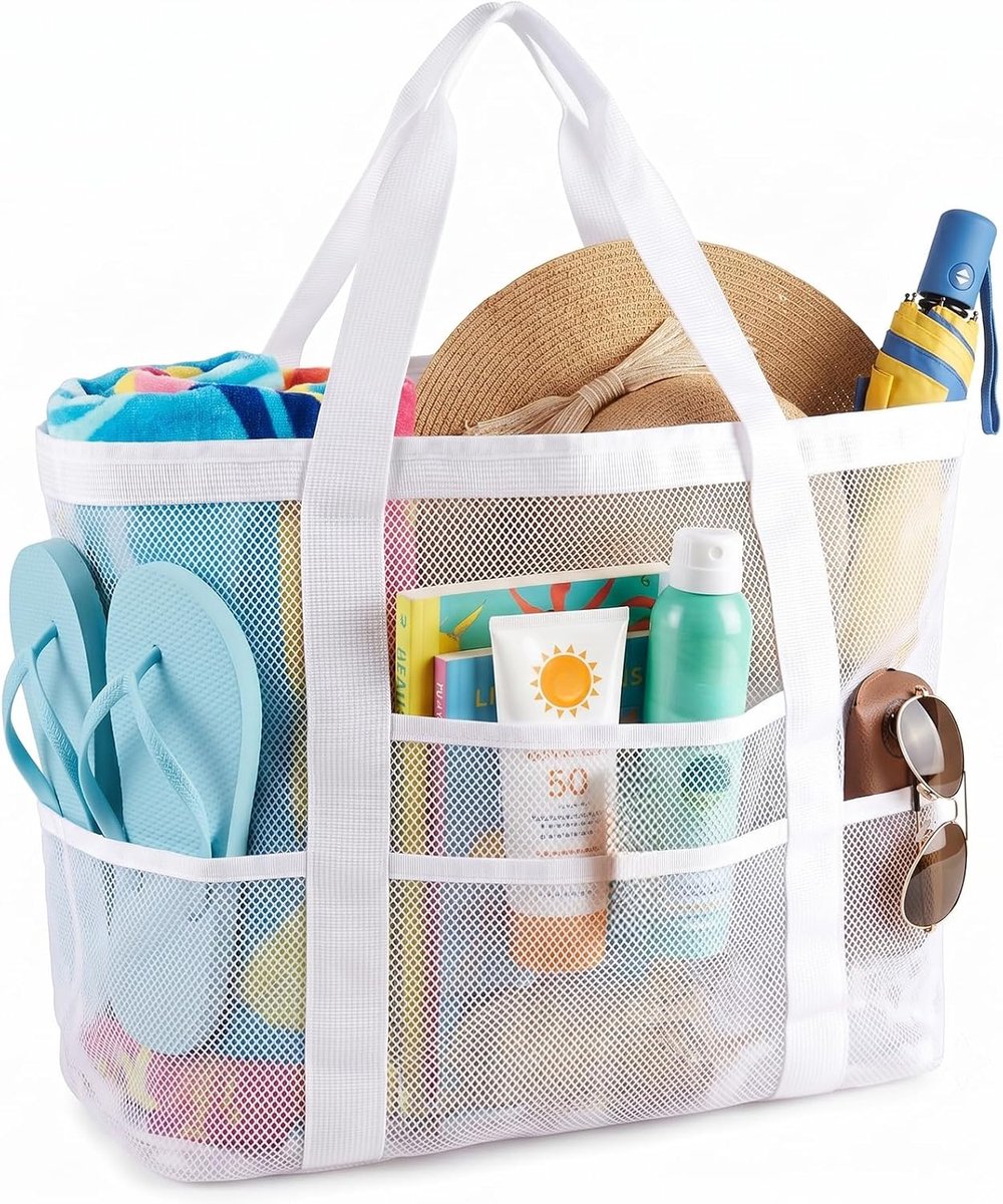 Strandtas grote opvouwbare mesh - lichte draagtas voor dames - ideaal voor strand en zwembad - SnelShoppen