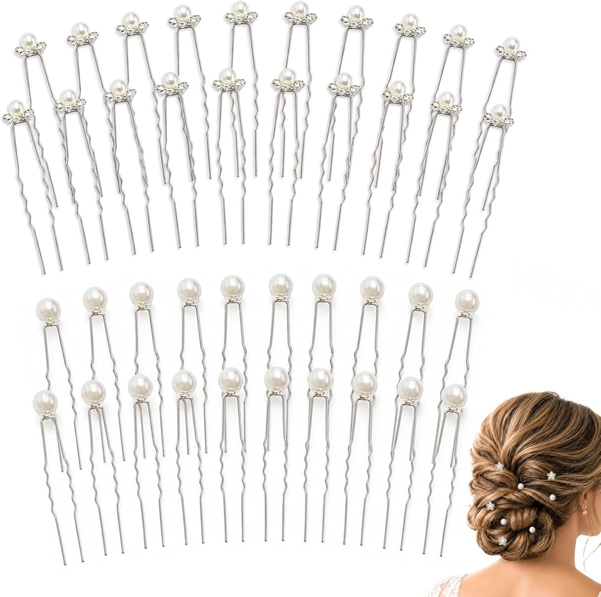 Haarspelden, haarspelden in de vorm van sieraden, haarspelden voor dames en meisjes, haaraccessoires met strass-steentjes en parels en bloemen, voor bruiloft, feest en dagelijks