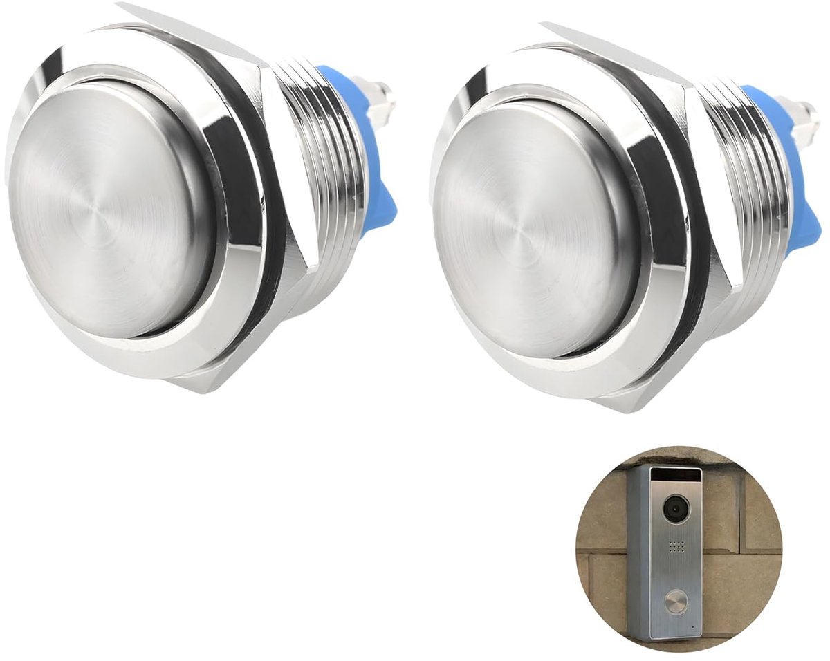 2 stuks 22 mm momentane drukknop, ronde startknop, IP65, momentane drukknop, waterdicht, momentane schakelaar, metaal, voor auto's, ontstekingsinstallaties, deurbel, auto, vrachtwagen, boot