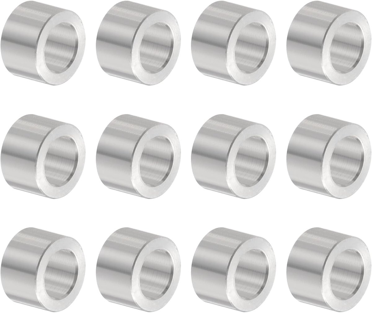 12 stuks aluminium afstandhouders, 12 mm boring x 20 mm buitendiameter x 12 mm lengte, schroefbussen, blanke afwerking, ronde metalen afstandshulzen voor M12 schroeven en stangen