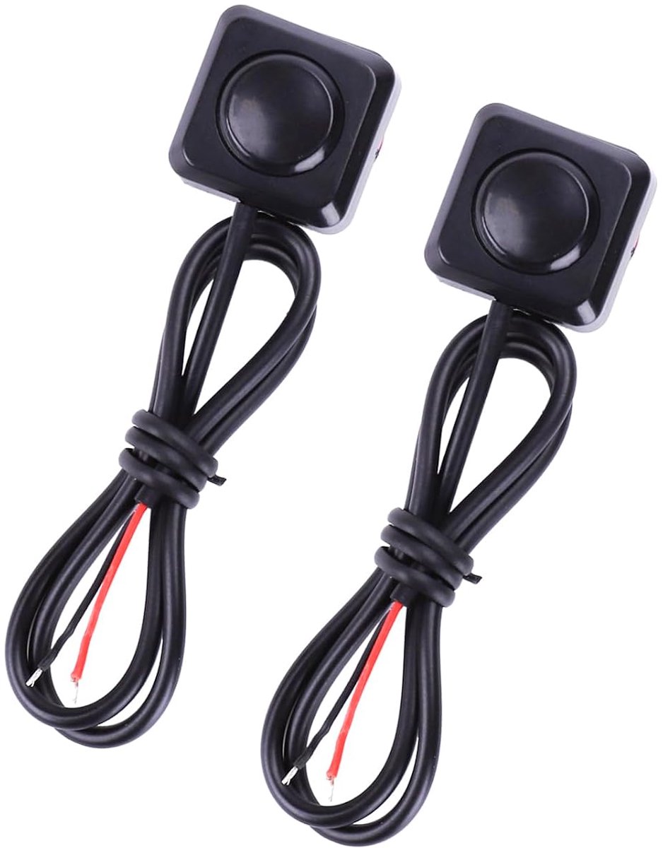 2 stuks Momentdrukschakelaar voor 12/24 V toepassingen, compacte drukknop met voorbedrading, opbouwmontage zonder boren, geschikt voor besturingen, apparaten, DIY-projecten