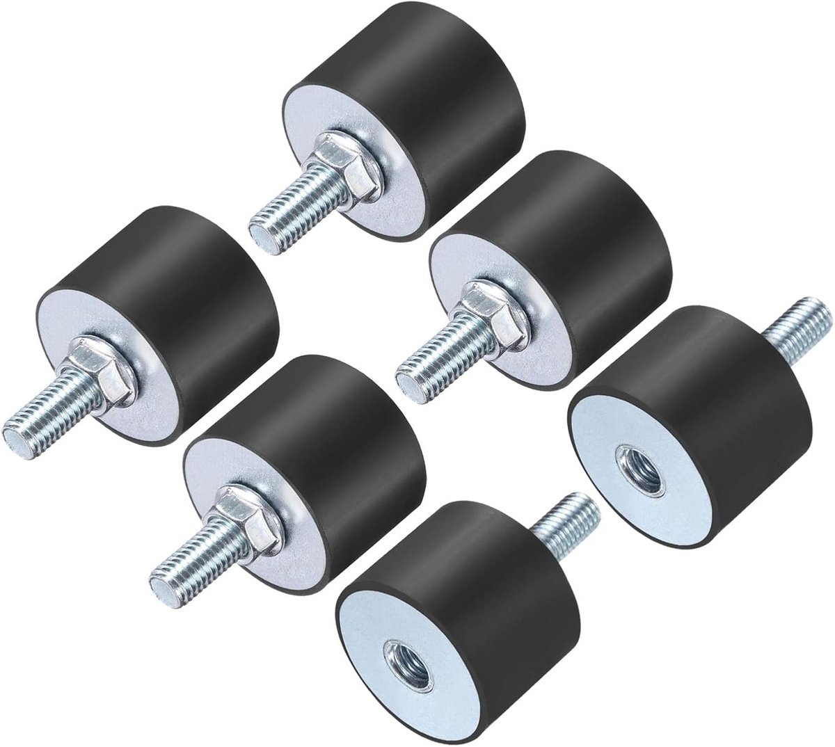 6 stuks M10 x 28 mm rubberen isolatoren met bouten 40 x 30 mm mannelijke en vrouwelijke trillingsdempers verzinkt cilindrische schroefdraadmontage met 6 stuks M10 contramoeren