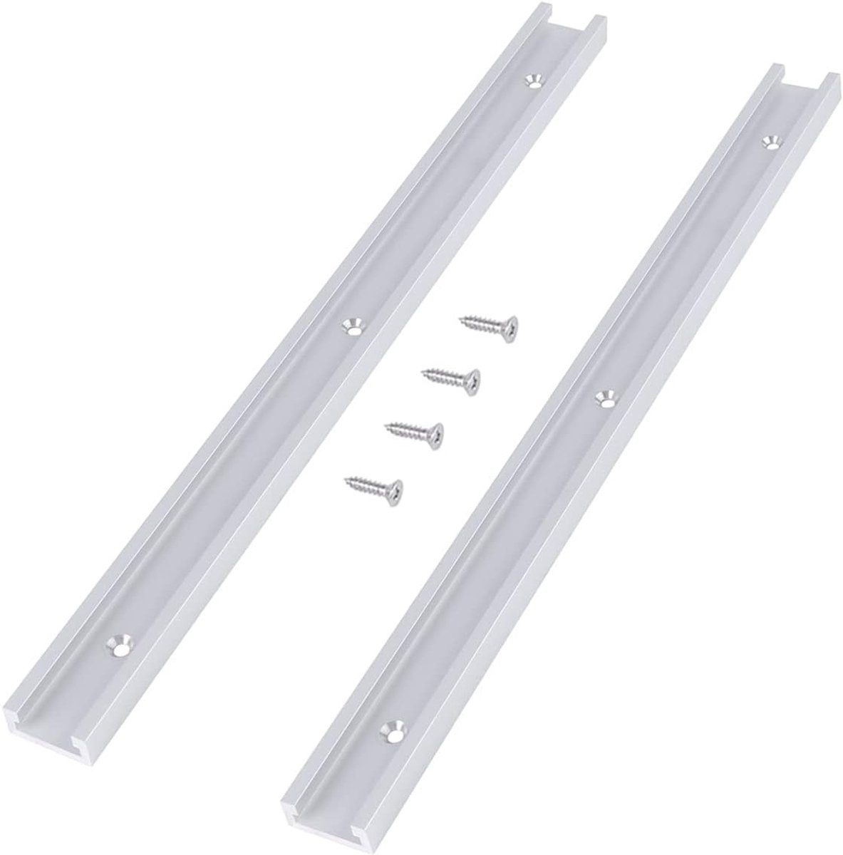 Set van 2 T-rails, 400 mm aluminiumlegering, universele T-groefrail met zelftappende schroeven, geschikt voor bouwapparaten en apparaten