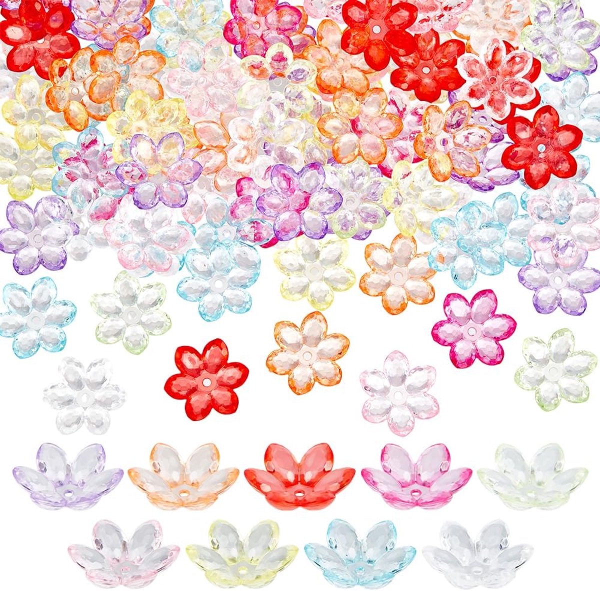 Kralen, transparante lotusbloemkralen, eindkap, acrylbloemen, losse spacer-parels