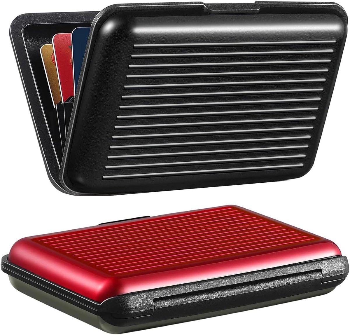 2 stuks blokkerende creditcardhouder, blokkerende anti-scan aluminium veiligheidsportefeuille, metalen ID-organizer portemonnee (zwart, rood)