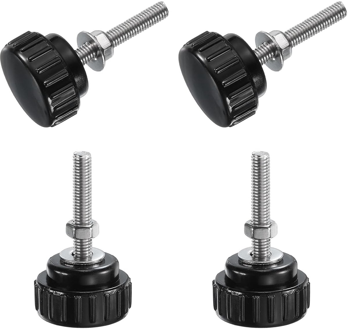 4 stuks geribbelde schroef met draad M5 x 30mm ronde kopschroef met moeren en sluitringen, vleugelschroeven van roestvrij staal 304, klemhendels 25mm klemknoppen voor machine