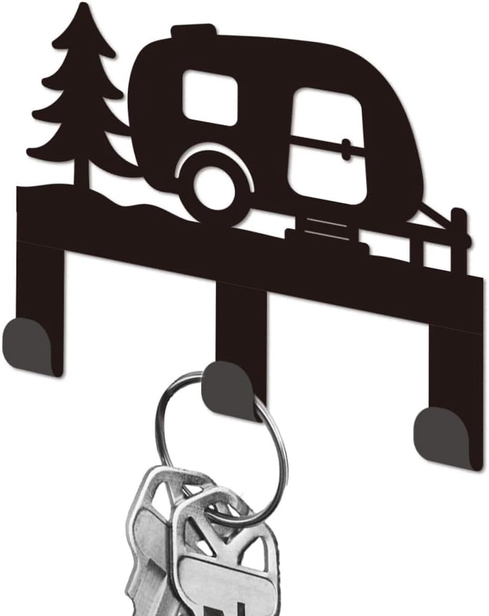 Sleutelhanger voor muur, sleutelhaken van zwart ijzer, wandsleutelhouder voor camper, met 3 haken, kleine sleutelhangers voor huissleutels voor het opbergen van sleutels bij de ingang