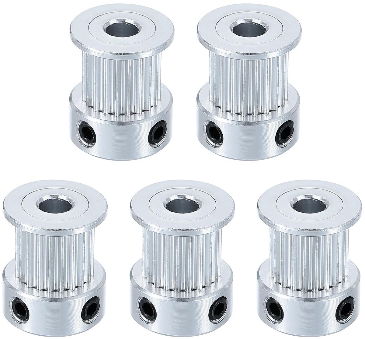 5 stuks aluminium 20 tanden 5 mm boring 10 mm breedte distributieriem katrol wiel retourkatrol synchrone wielen tandwiel stuk voor 3D-printers, zilver